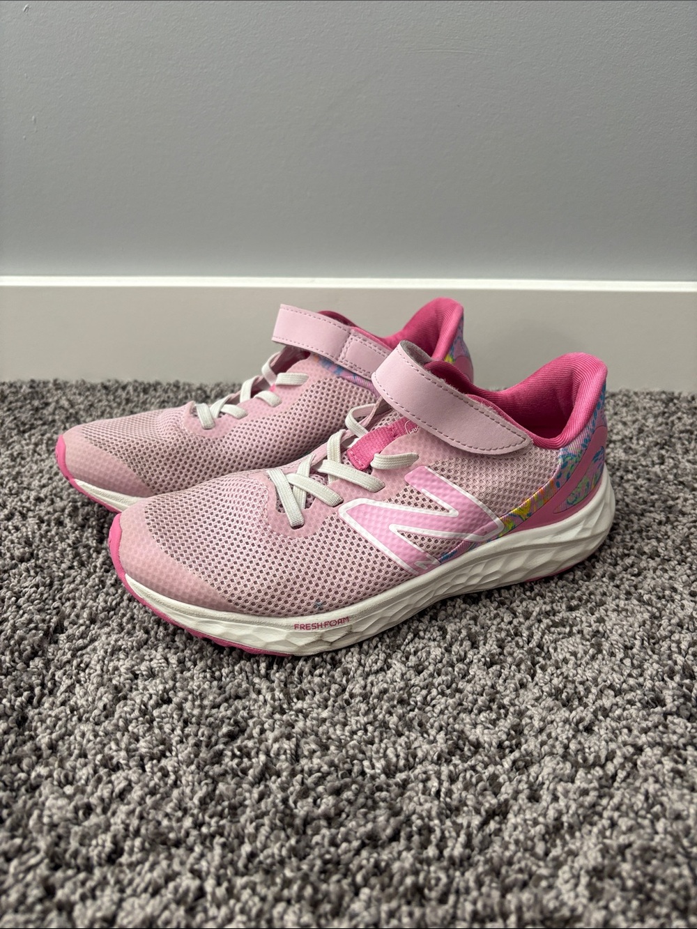 New Balance Kids Pink Mesh Velcro Shoes